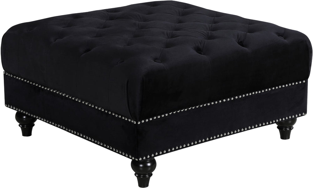 Sabrina Velvet / Engineered Wood / Metal / Foam Contemporary Black Velvet Ottoman - 34.5" W x 34.5" D x 18.5" H