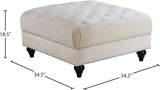 Sabrina Velvet / Engineered Wood / Metal / Foam Contemporary Cream Velvet Ottoman - 34.5" W x 34.5" D x 18.5" H