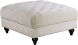 Sabrina Velvet / Engineered Wood / Metal / Foam Contemporary Cream Velvet Ottoman - 34.5" W x 34.5" D x 18.5" H