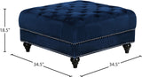 Sabrina Velvet / Engineered Wood / Metal / Foam Contemporary Navy Velvet Ottoman - 34.5" W x 34.5" D x 18.5" H