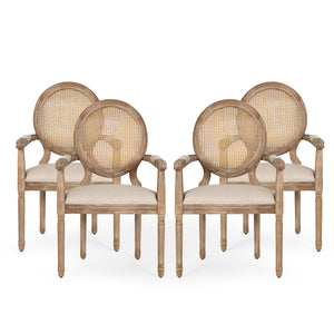 Noble House Judith French Country Wood and Cane Upholstered Dining Chair (Set of 4), Beige and Natural