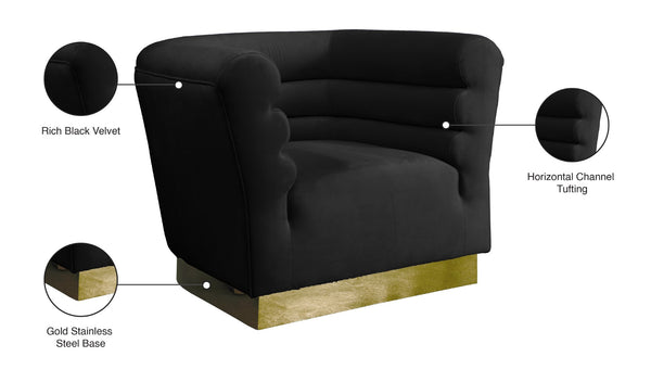 Bellini Velvet / Engineered Wood / Stainless Steel / Foam Contemporary Black Velvet Chair - 44" W x 35" D x 32" H