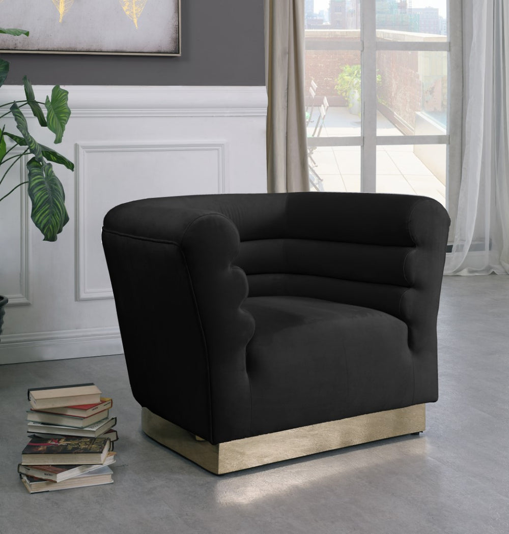 Bellini Velvet / Engineered Wood / Stainless Steel / Foam Contemporary Black Velvet Chair - 44" W x 35" D x 32" H