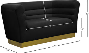 Bellini Velvet / Engineered Wood / Stainless Steel / Foam Contemporary Black Velvet Loveseat - 67" W x 35" D x 32" H