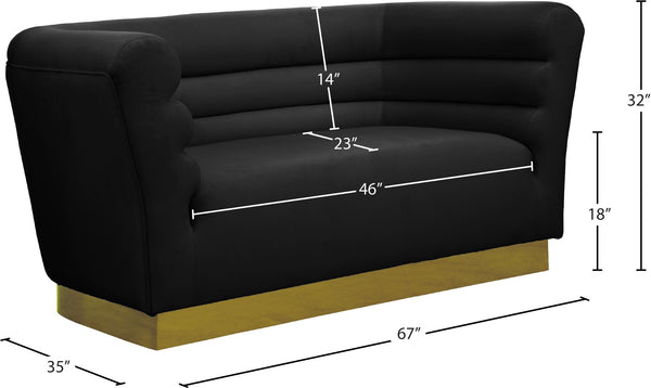 Bellini Velvet / Engineered Wood / Stainless Steel / Foam Contemporary Black Velvet Loveseat - 67" W x 35" D x 32" H