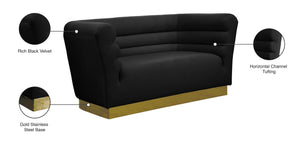 Bellini Velvet / Engineered Wood / Stainless Steel / Foam Contemporary Black Velvet Loveseat - 67" W x 35" D x 32" H