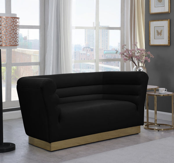 Bellini Velvet / Engineered Wood / Stainless Steel / Foam Contemporary Black Velvet Loveseat - 67" W x 35" D x 32" H