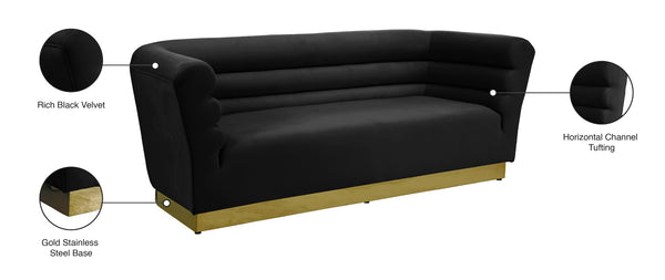 Bellini Velvet / Engineered Wood / Stainless Steel / Foam Contemporary Black Velvet Sofa - 89" W x 35" D x 32" H