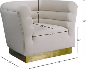 Bellini Velvet / Engineered Wood / Stainless Steel / Foam Contemporary Cream Velvet Chair - 44" W x 35" D x 32" H