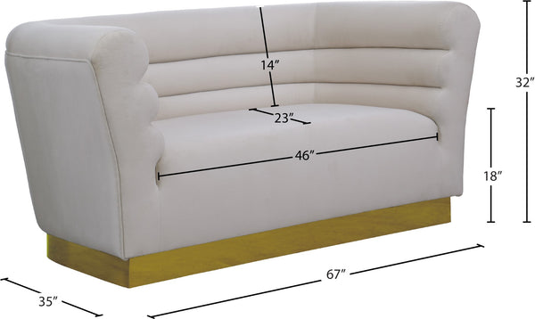 Bellini Velvet / Engineered Wood / Stainless Steel / Foam Contemporary Cream Velvet Loveseat - 67" W x 35" D x 32" H