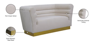 Bellini Velvet / Engineered Wood / Stainless Steel / Foam Contemporary Cream Velvet Loveseat - 67" W x 35" D x 32" H