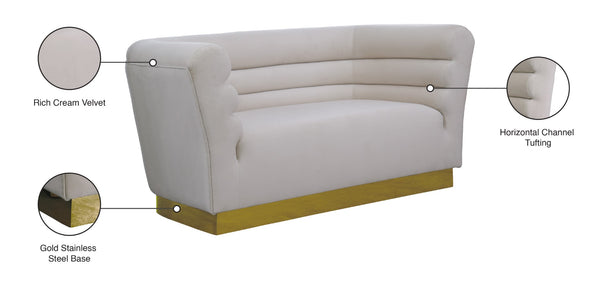 Bellini Velvet / Engineered Wood / Stainless Steel / Foam Contemporary Cream Velvet Loveseat - 67" W x 35" D x 32" H