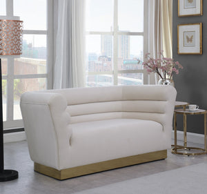 Bellini Velvet / Engineered Wood / Stainless Steel / Foam Contemporary Cream Velvet Loveseat - 67" W x 35" D x 32" H