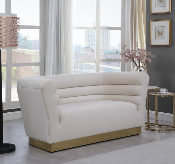 Bellini Velvet / Engineered Wood / Stainless Steel / Foam Contemporary Cream Velvet Loveseat - 67" W x 35" D x 32" H