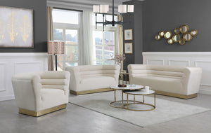 Bellini Velvet / Engineered Wood / Stainless Steel / Foam Contemporary Cream Velvet Loveseat - 67" W x 35" D x 32" H