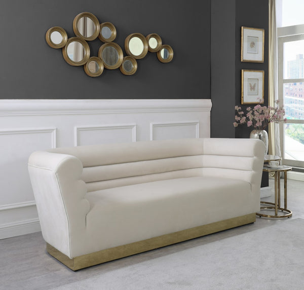 Bellini Velvet / Engineered Wood / Stainless Steel / Foam Contemporary Cream Velvet Sofa - 89" W x 35" D x 32" H