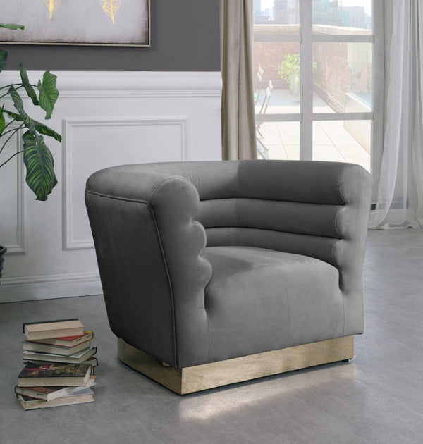 Bellini Velvet / Engineered Wood / Stainless Steel / Foam Contemporary Grey Velvet Chair - 44" W x 35" D x 32" H