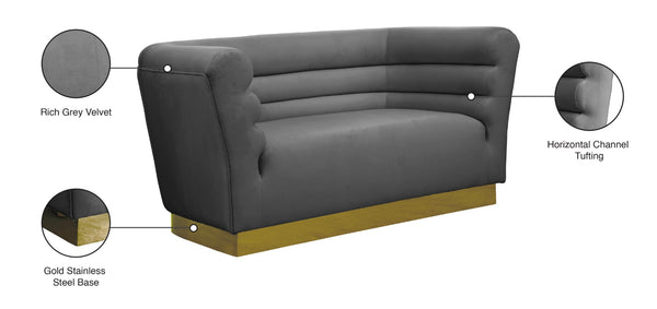 Bellini Velvet / Engineered Wood / Stainless Steel / Foam Contemporary Grey Velvet Loveseat - 67" W x 35" D x 32" H