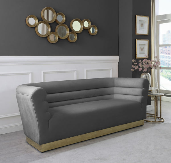 Bellini Velvet / Engineered Wood / Stainless Steel / Foam Contemporary Grey Velvet Sofa - 89" W x 35" D x 32" H