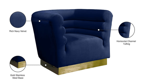 Bellini Velvet / Engineered Wood / Stainless Steel / Foam Contemporary Navy Velvet Chair - 44" W x 35" D x 32" H