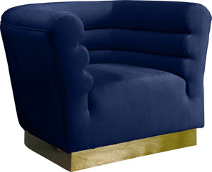 Bellini Velvet / Engineered Wood / Stainless Steel / Foam Contemporary Navy Velvet Chair - 44" W x 35" D x 32" H