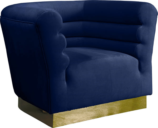 Bellini Velvet / Engineered Wood / Stainless Steel / Foam Contemporary Navy Velvet Chair - 44" W x 35" D x 32" H