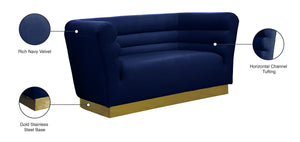 Bellini Velvet / Engineered Wood / Stainless Steel / Foam Contemporary Navy Velvet Loveseat - 67" W x 35" D x 32" H