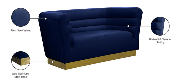 Bellini Velvet / Engineered Wood / Stainless Steel / Foam Contemporary Navy Velvet Loveseat - 67" W x 35" D x 32" H