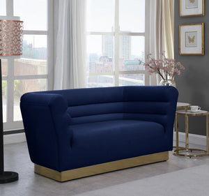 Bellini Velvet / Engineered Wood / Stainless Steel / Foam Contemporary Navy Velvet Loveseat - 67" W x 35" D x 32" H