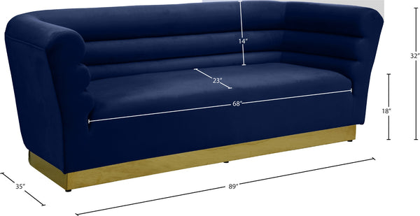 Bellini Velvet / Engineered Wood / Stainless Steel / Foam Contemporary Navy Velvet Sofa - 89" W x 35" D x 32" H