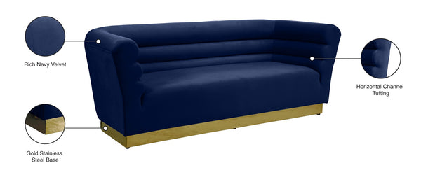 Bellini Velvet / Engineered Wood / Stainless Steel / Foam Contemporary Navy Velvet Sofa - 89" W x 35" D x 32" H