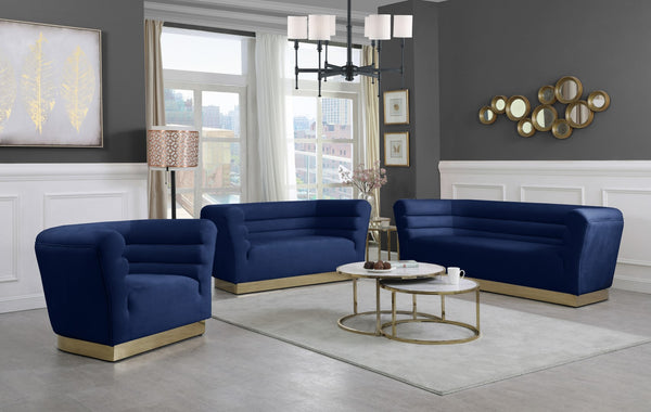 Bellini Velvet / Engineered Wood / Stainless Steel / Foam Contemporary Navy Velvet Sofa - 89" W x 35" D x 32" H