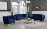 Bellini Velvet / Engineered Wood / Stainless Steel / Foam Contemporary Navy Velvet Sofa - 89" W x 35" D x 32" H