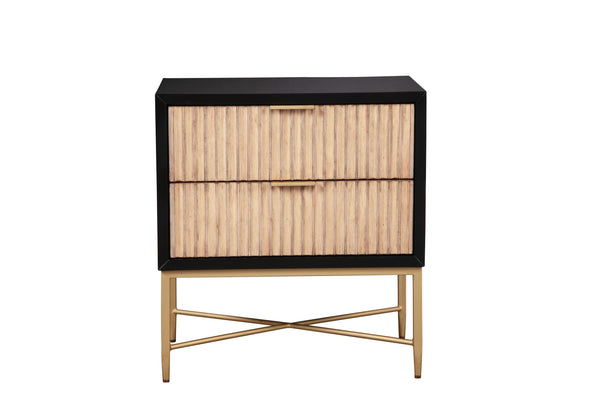Larsen Nightstand in Black with Gold Accents, Textured Drawers & Felt Lining for Stylish Storage
