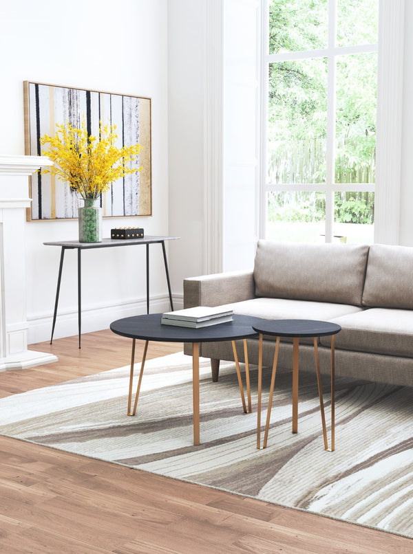 Zuo Modern Set MDF, Steel Modern Commercial Grade Accent Table Set Black, Gold MDF, Steel