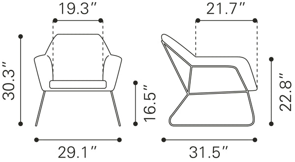 Zuo Modern Jose 100% Polyester, Plywood, Steel Modern Commercial Grade Accent Chair Yellow, Black 100% Polyester, Plywood, Steel