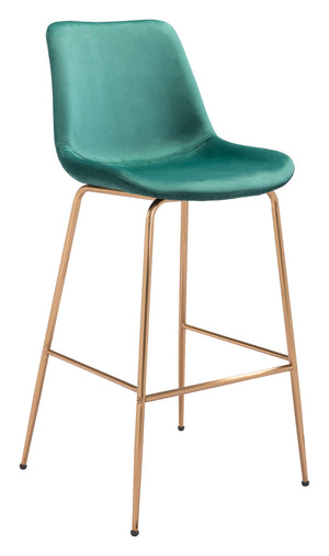 Zuo Modern Tony 100% Polyester, Plywood, Steel Modern Commercial Grade Barstool Green, Gold 100% Polyester, Plywood, Steel