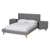 Jonesy Mid-Century Modern Transitional Grey Fabric Upholstered 3-Piece Bedroom Set