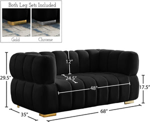 Gwen Velvet / Engineered Wood / Metal / Foam Contemporary Black Velvet Loveseat - 68" W x 35" D x 29.5" H