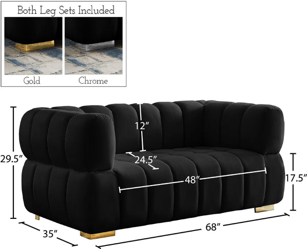 Gwen Velvet / Engineered Wood / Metal / Foam Contemporary Black Velvet Loveseat - 68" W x 35" D x 29.5" H