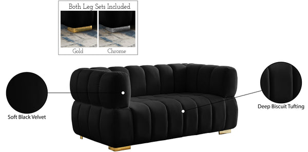Gwen Velvet / Engineered Wood / Metal / Foam Contemporary Black Velvet Loveseat - 68" W x 35" D x 29.5" H