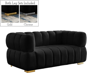 Gwen Velvet / Engineered Wood / Metal / Foam Contemporary Black Velvet Loveseat - 68" W x 35" D x 29.5" H