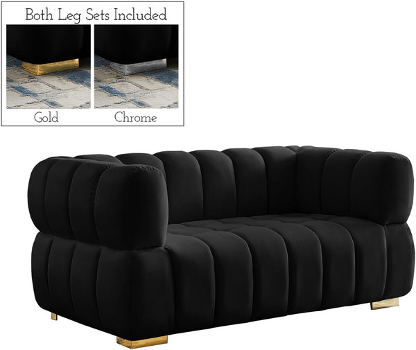 Gwen Velvet / Engineered Wood / Metal / Foam Contemporary Black Velvet Loveseat - 68" W x 35" D x 29.5" H