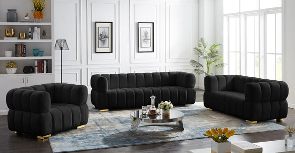 Gwen Velvet / Engineered Wood / Metal / Foam Contemporary Black Velvet Loveseat - 68" W x 35" D x 29.5" H
