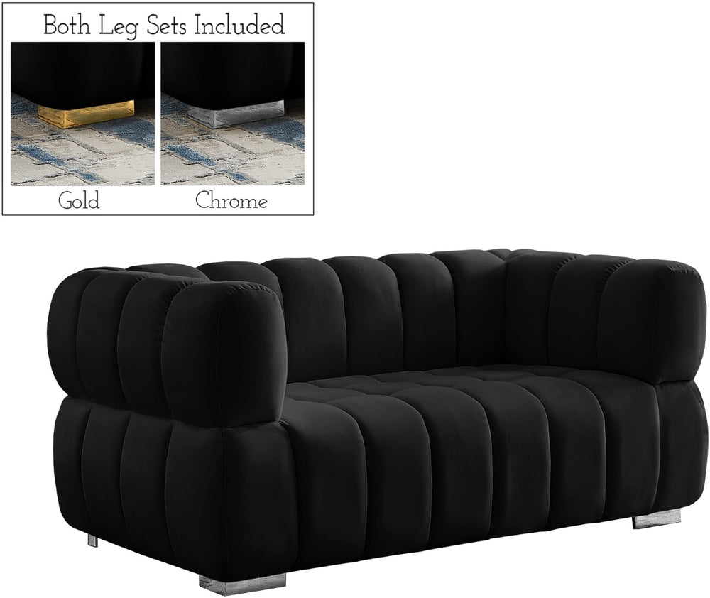 Gwen Velvet / Engineered Wood / Metal / Foam Contemporary Black Velvet Loveseat - 68" W x 35" D x 29.5" H