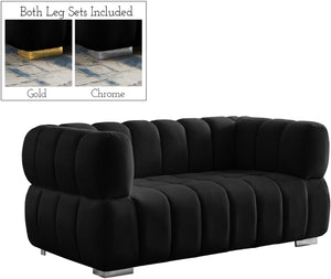 Gwen Velvet / Engineered Wood / Metal / Foam Contemporary Black Velvet Loveseat - 68" W x 35" D x 29.5" H