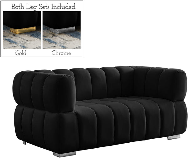 Gwen Velvet / Engineered Wood / Metal / Foam Contemporary Black Velvet Loveseat - 68" W x 35" D x 29.5" H