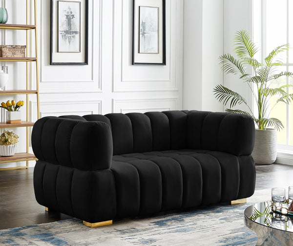 Gwen Velvet / Engineered Wood / Metal / Foam Contemporary Black Velvet Loveseat - 68" W x 35" D x 29.5" H