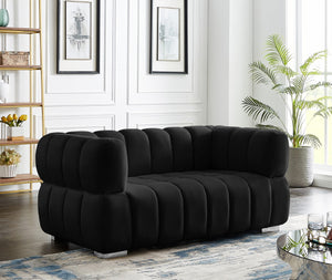 Gwen Velvet / Engineered Wood / Metal / Foam Contemporary Black Velvet Loveseat - 68" W x 35" D x 29.5" H