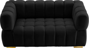 Gwen Velvet / Engineered Wood / Metal / Foam Contemporary Black Velvet Loveseat - 68" W x 35" D x 29.5" H